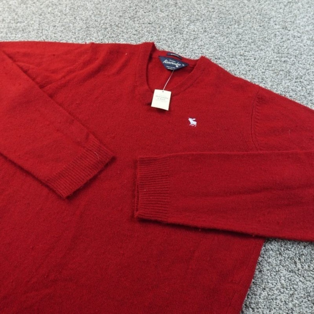 NEW Abercrombie & Fitch Sweater Mens XL Red Wool V Neck Muscle Pullover 80s 90s
